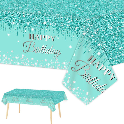 3 Teal & Silver Birthday Tablecloths – Plastic Disposable 54x108 Inches by ZOIIWA