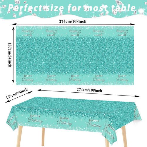 3 Teal & Silver Birthday Tablecloths – Plastic Disposable 54x108 Inches by ZOIIWA