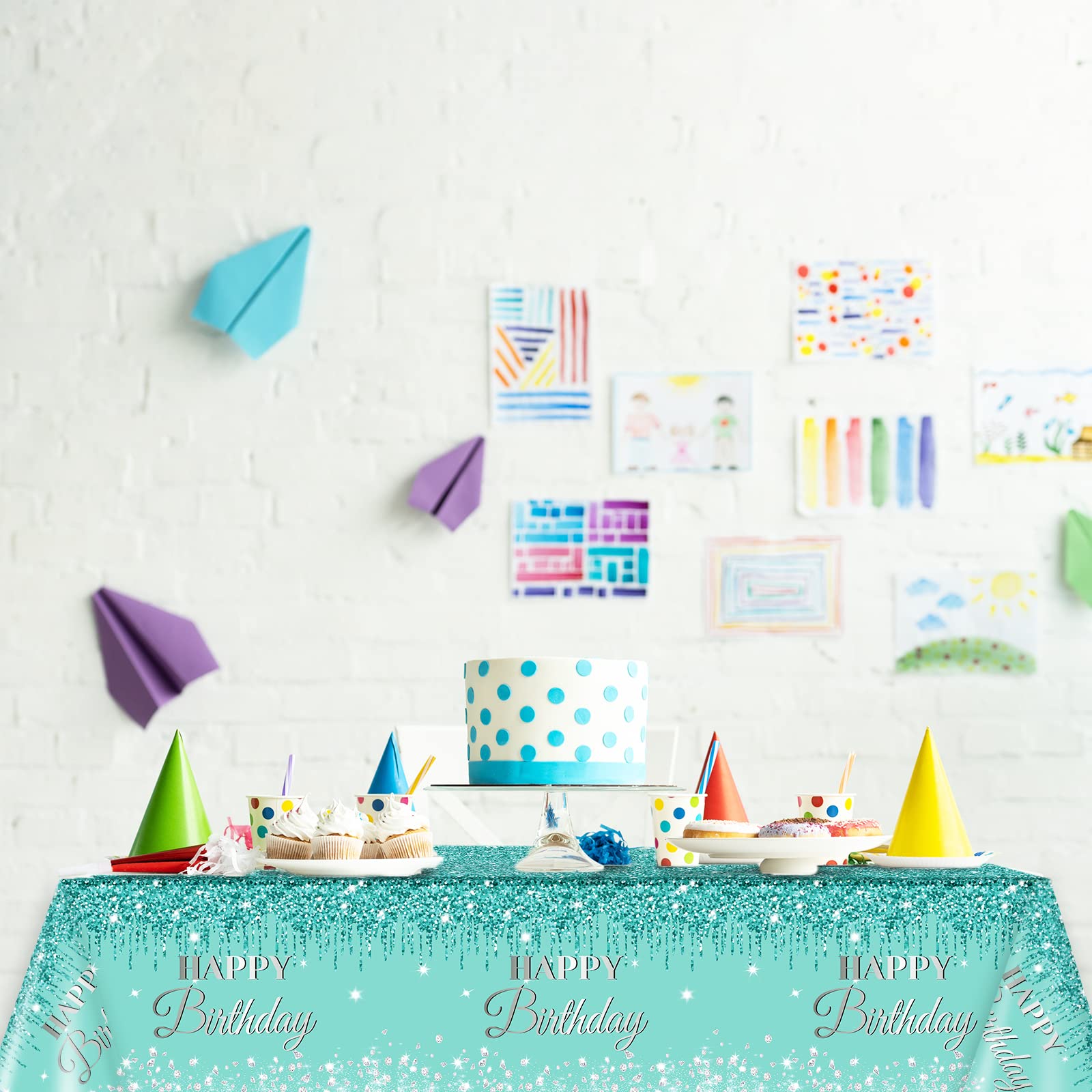 3 Teal & Silver Birthday Tablecloths – Plastic Disposable 54x108 Inches by ZOIIWA