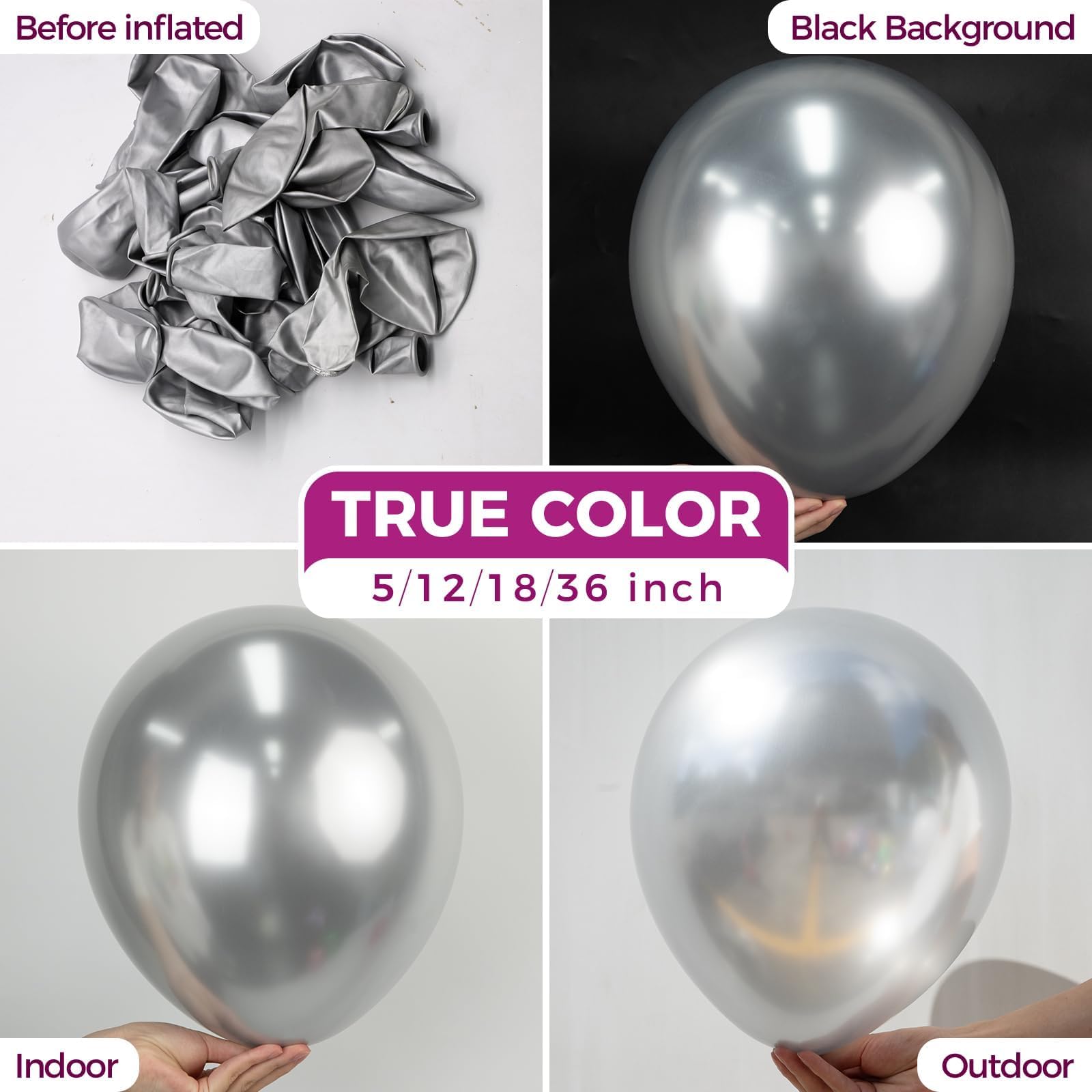 30-Pack 18-Inch Metallic Silver Balloons by Bezente – Large Chrome Latex with Ribbon for Weddings, Birthdays, and Graduations