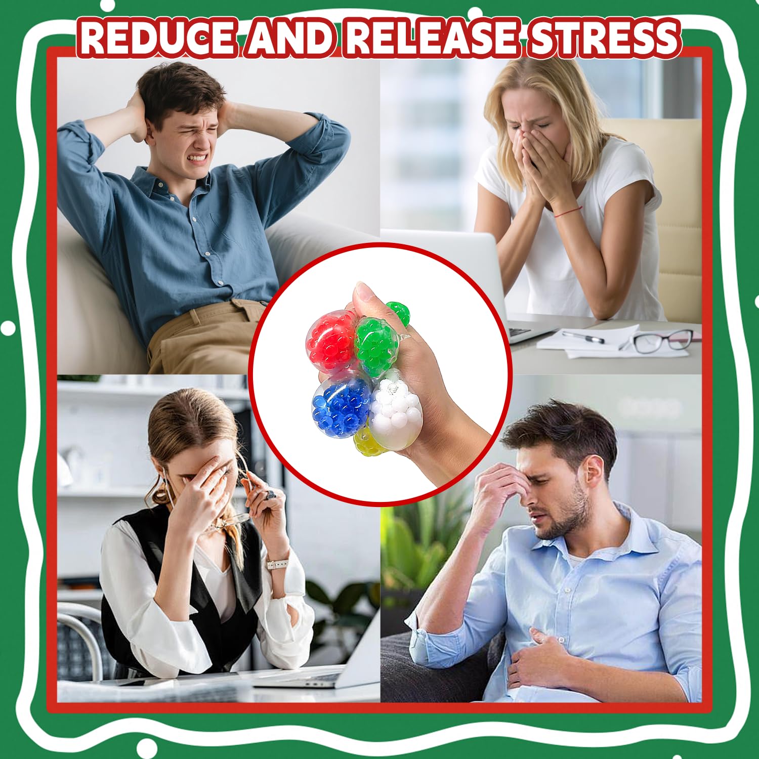 30 Pack Christmas Stress Balls - Squishy Fidget Toys for Adults, Bulk Party Favors