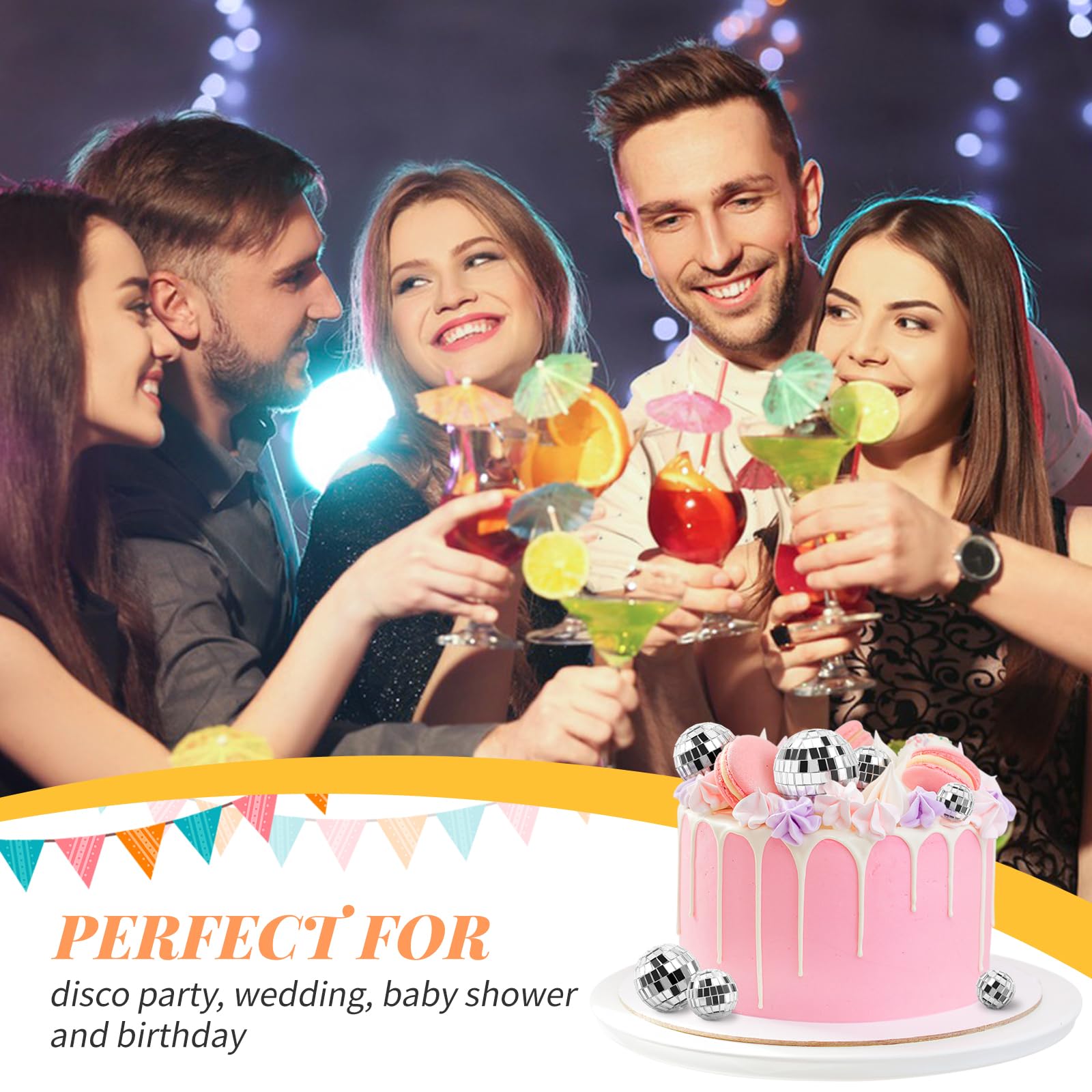 30 Pack Disco Ball Cake Toppers - Silver Mirror Balls for 70s Retro Theme Parties (4 Sizes)
