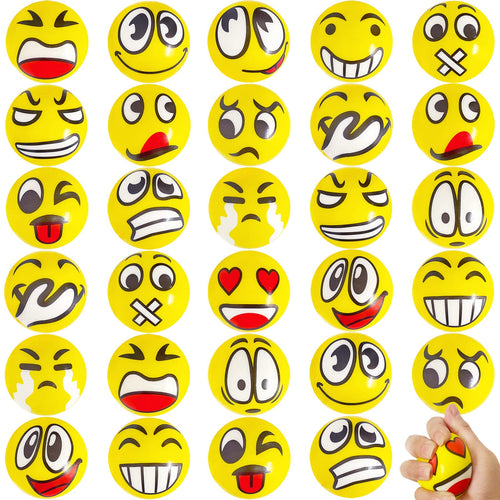 30 Pack Funny Face Stress Balls – 2.5 Inch Squeeze Balls for Stress Relief, Party Favors, and Gifts