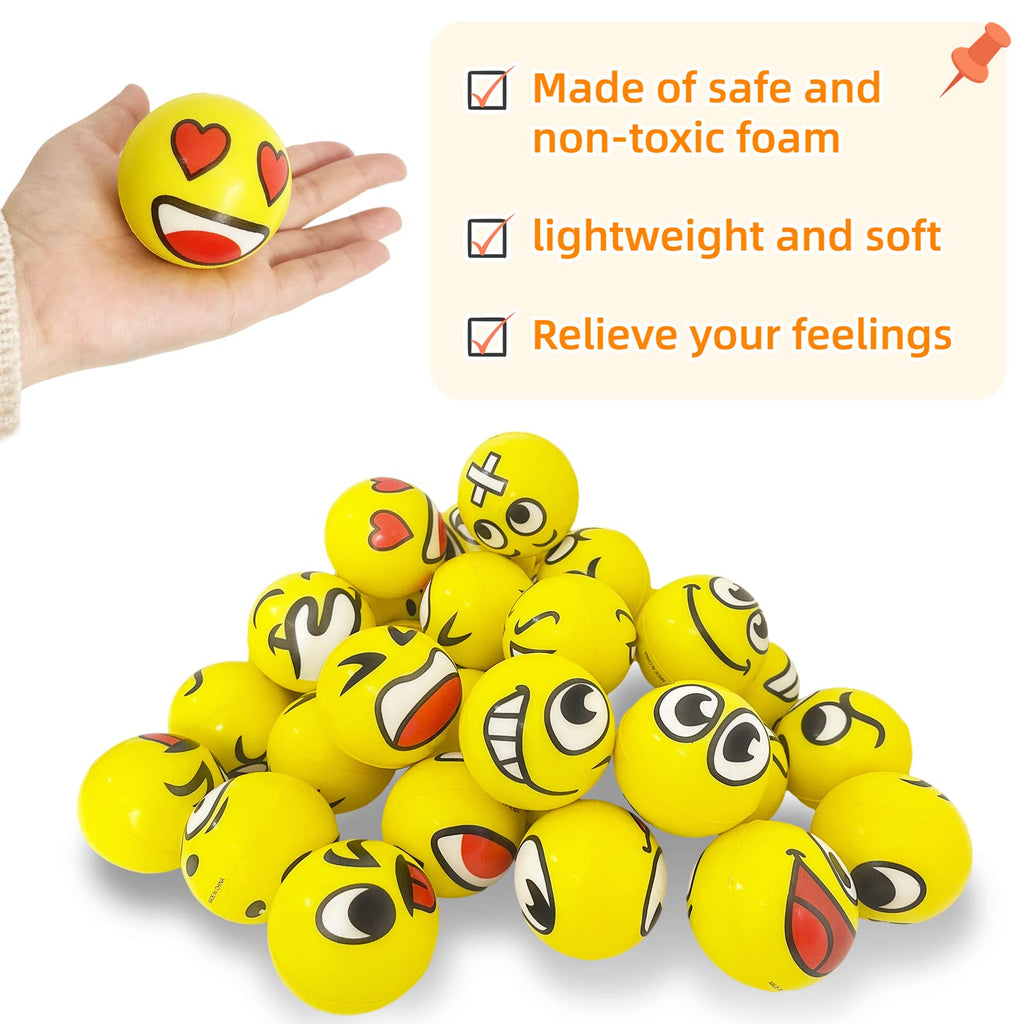 30 Pack Funny Face Stress Balls – 2.5 Inch Squeeze Balls for Stress Relief, Party Favors, and Gifts
