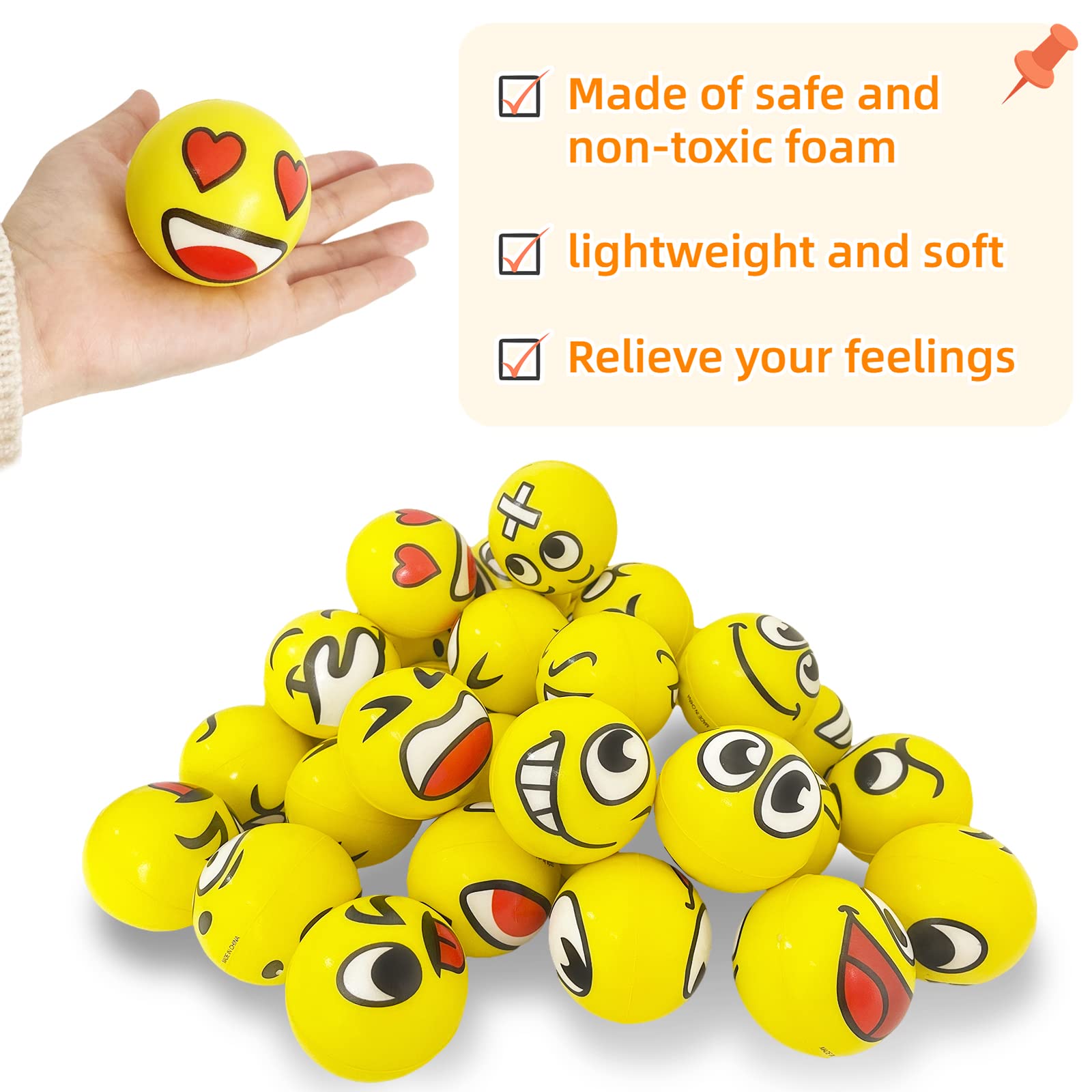 30 Pack Funny Face Stress Balls – 2.5 Inch Squeeze Balls for Stress Relief, Party Favors, and Gifts