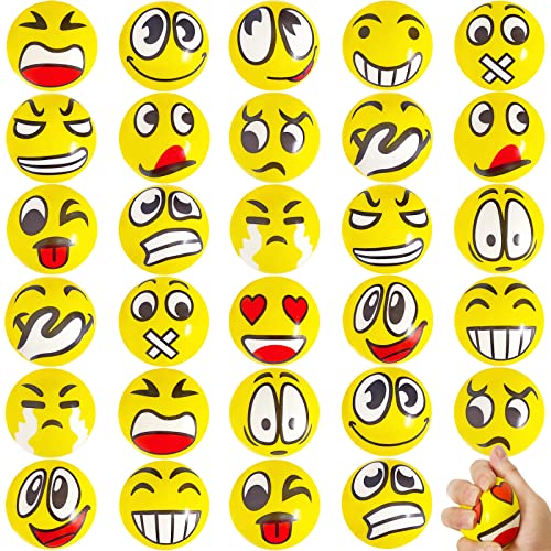 30 Pack Funny Face Stress Balls – 2.5 Inch Squeeze Balls for Stress Relief, Party Favors, and Gifts