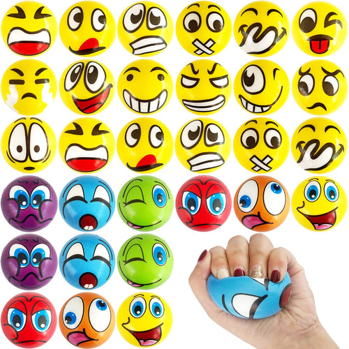 30 Pack Funny Face Stress Balls – 2.5 Inch Squeeze Balls with 16+ Emotion Expressions, Foam Stress Relief Toys for Hand Wrist Exercises, Party Favors & Goodie Bags