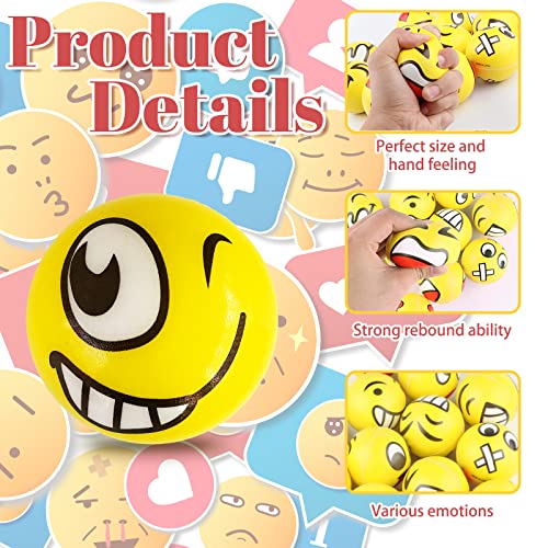 30 Pack Funny Face Stress Balls – 2.5 Inch Squeeze Balls with 16+ Emotion Expressions, Foam Stress Relief Toys for Hand Wrist Exercises, Party Favors & Goodie Bags