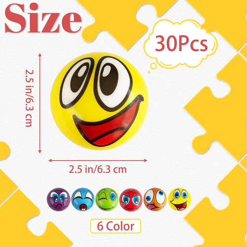 30 Pack Funny Face Stress Balls – 2.5 Inch Squeeze Balls with 16+ Emotion Expressions, Foam Stress Relief Toys for Hand Wrist Exercises, Party Favors & Goodie Bags