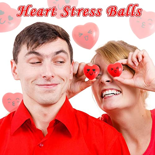 30-Pack Mini Heart Stress Balls with Smiley Faces - 1.5 Inch Foam Squeeze Toys for Party Favors, Classroom Prizes
