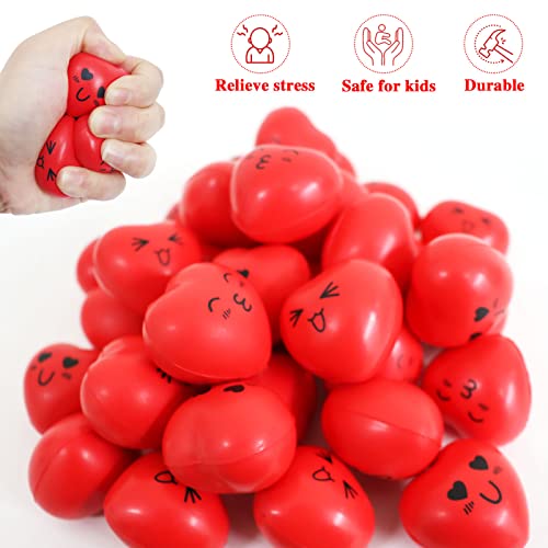 30-Pack Mini Heart Stress Balls with Smiley Faces - 1.5 Inch Foam Squeeze Toys for Party Favors, Classroom Prizes
