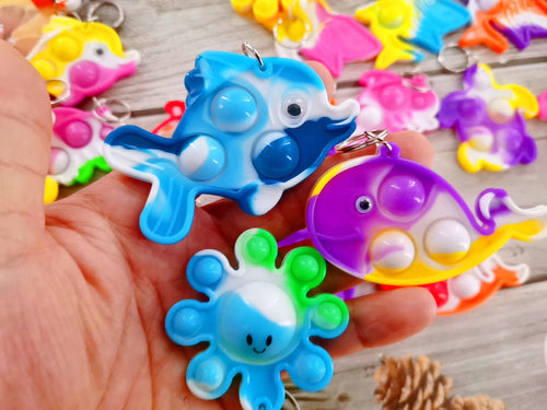 30-Pack Mini Ocean Animal Fidget Toys – Silicone Shark, Dolphin, Turtle, Octopus, Fish & Mermaid Keychain Decor for Party Favors, Classroom Prizes & Teacher Gifts
