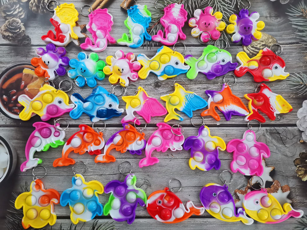 30-Pack Mini Ocean Animal Fidget Toys – Silicone Shark, Dolphin, Turtle, Octopus, Fish & Mermaid Keychain Decor for Party Favors, Classroom Prizes & Teacher Gifts