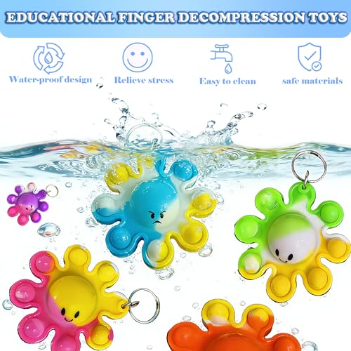 30-Pack Octopus Pop Fidget Keychains – Bulk Silicone Sea Animal Toys for Party Favors, Classroom Prizes