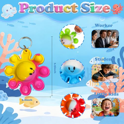 30-Pack Octopus Pop Fidget Keychains – Bulk Silicone Sea Animal Toys for Party Favors, Classroom Prizes