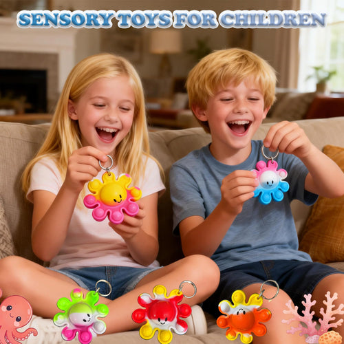 30-Pack Octopus Pop Fidget Keychains – Bulk Silicone Sea Animal Toys for Party Favors, Classroom Prizes
