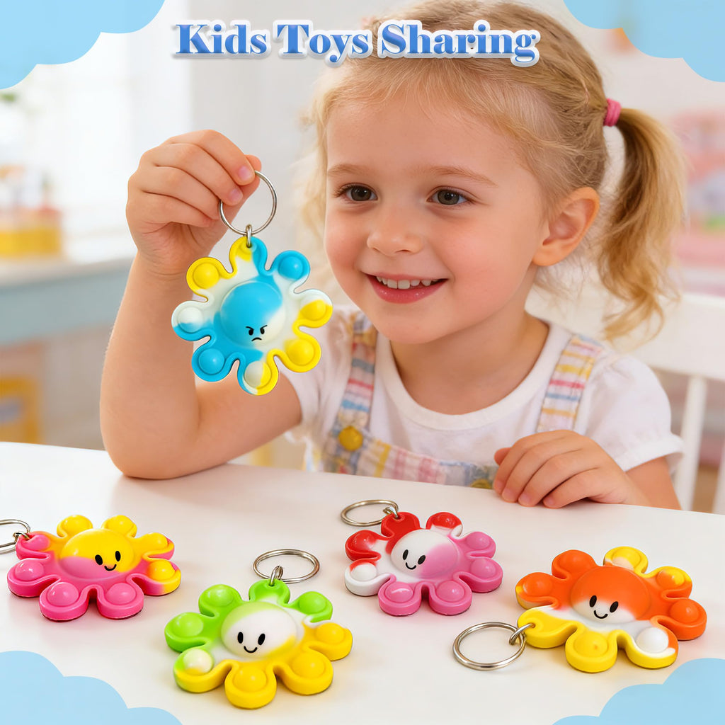 30-Pack Octopus Pop Fidget Keychains – Bulk Silicone Sea Animal Toys for Party Favors, Classroom Prizes