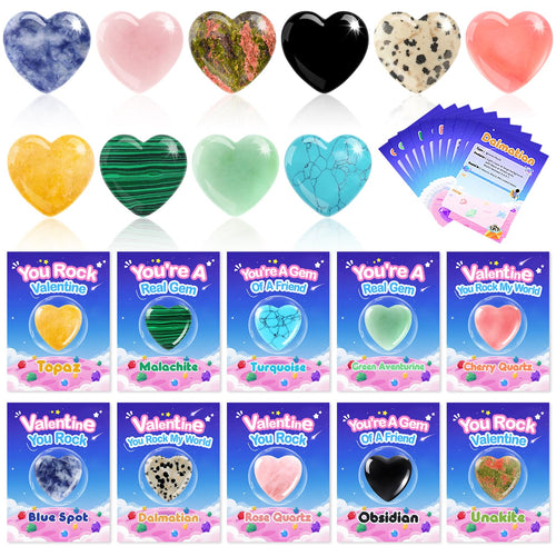 30 Pack Valentine Hearts Gemstones Cards Goodie Bags for Kids School Exchange