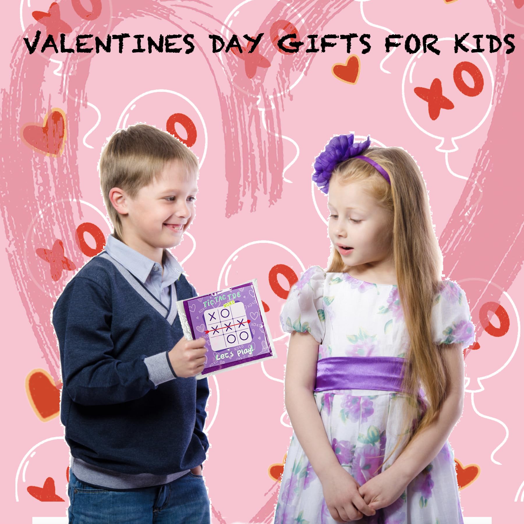 30 Pack Valentine's Day Cards with Tic Tac Toe Board Games for Kids Classroom Exchange