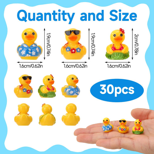 30 Pcs Summer Beach Resin Ducks – Hawaii Mini Duckies for Pool Party Cruise Bathtub Decor (3 Styles)