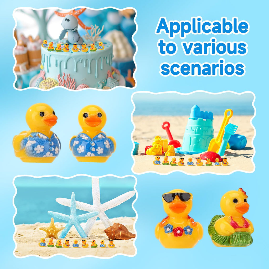 30 Pcs Summer Beach Resin Ducks – Hawaii Mini Duckies for Pool Party Cruise Bathtub Decor (3 Styles)