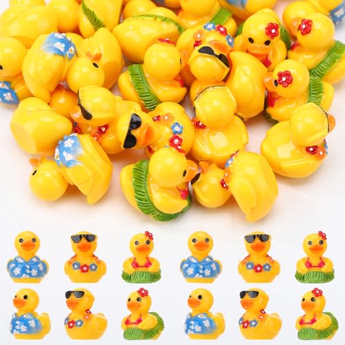 30 Pcs Summer Beach Resin Ducks – Hawaii Mini Duckies for Pool Party Cruise Bathtub Decor (3 Styles)