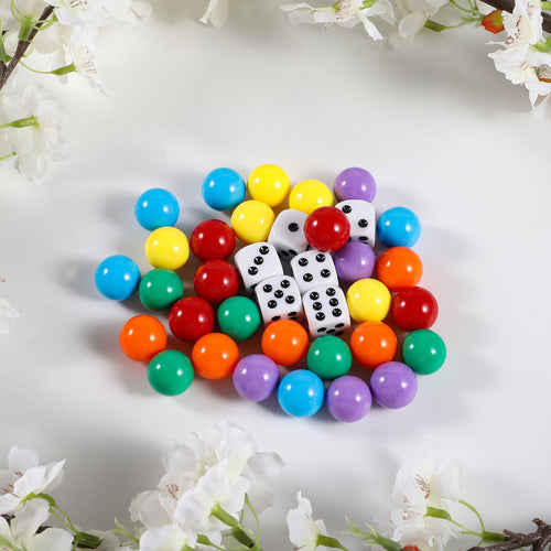 30-Piece 14mm Replacement Marbles Set for Wahoo and Aggravation Board Games – Includes 6 Dice and Storage Bag