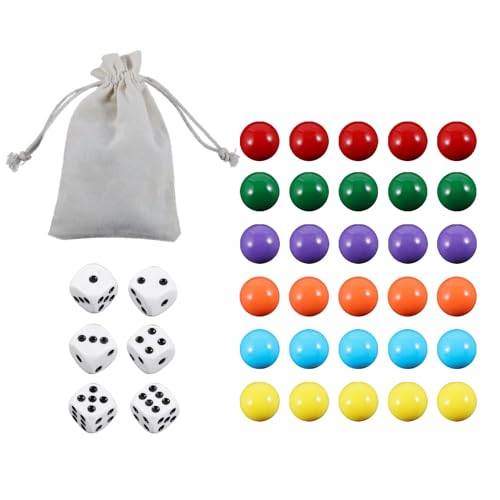 30-Piece 14mm Replacement Marbles Set for Wahoo and Aggravation Board Games – Includes 6 Dice and Storage Bag