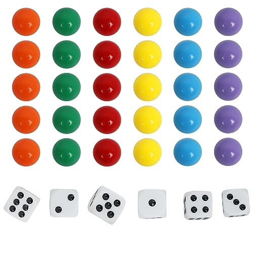 30-Piece 18mm Wahoo Marbles Set with 6 Dice and Pouch – 5 Each of 6 Colors for Board Games