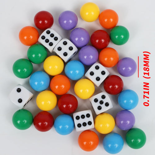30-Piece 18mm Wahoo Marbles Set with 6 Dice and Pouch – 5 Each of 6 Colors for Board Games