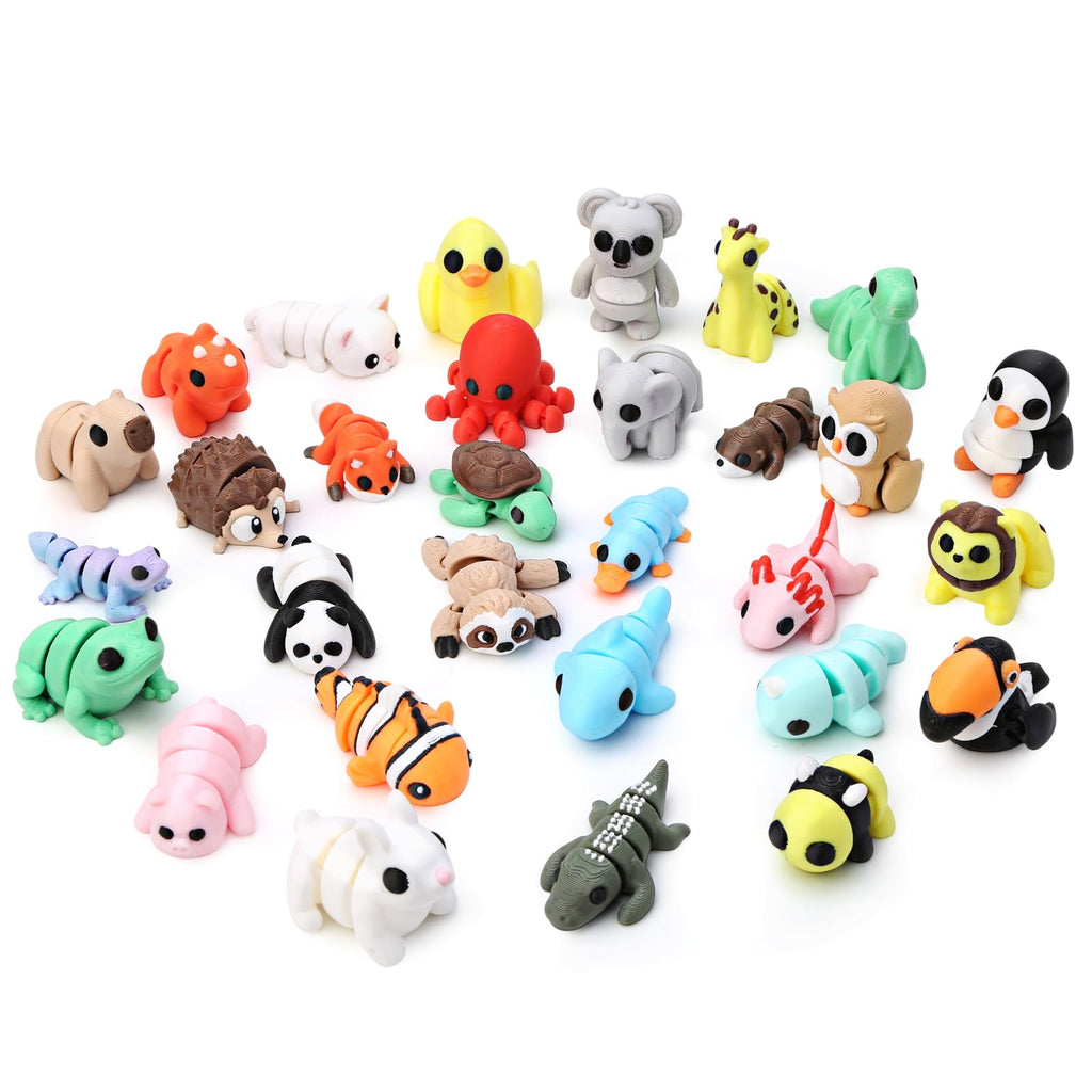 30-Piece 3D Printed Articulated Animal Set – Mini Flexible Fidget Toys for Desk Decor, Party Favors