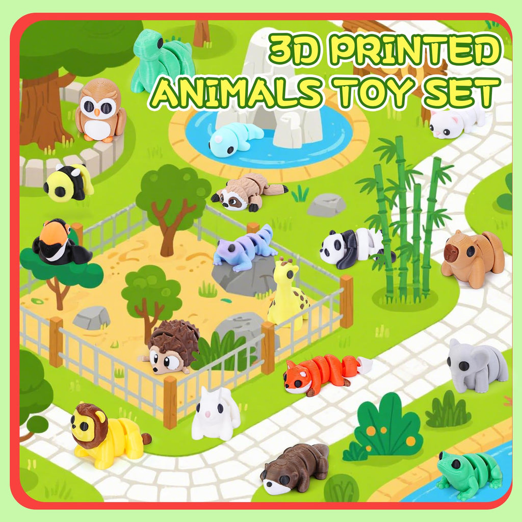 30-Piece 3D Printed Articulated Animal Set – Mini Flexible Fidget Toys for Desk Decor, Party Favors