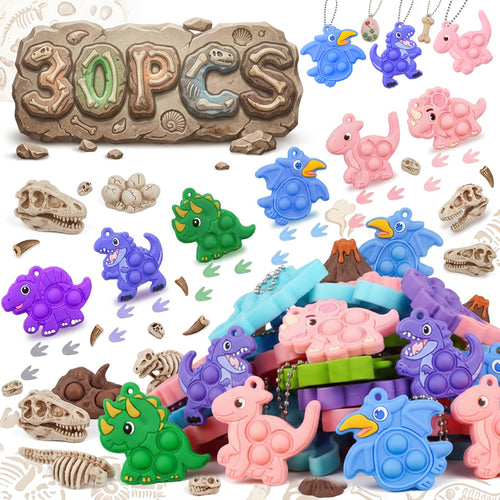30-Piece Dinosaur Pop Keychain Fidget Toy Bulk Set - BicMan