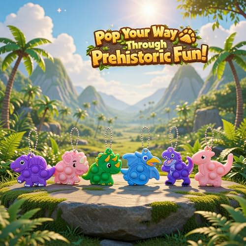 30-Piece Dinosaur Pop Keychain Fidget Toy Bulk Set - BicMan