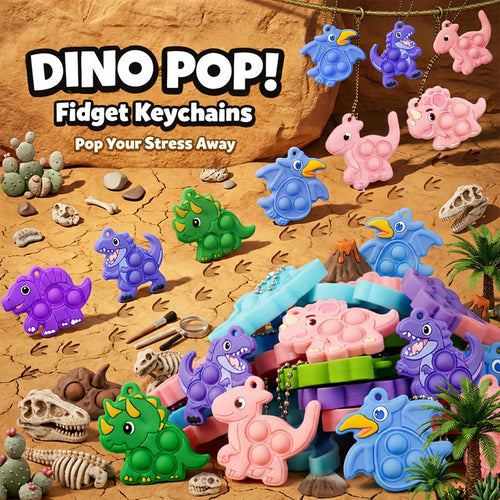 30-Piece Dinosaur Pop Keychain Fidget Toy Bulk Set - BicMan