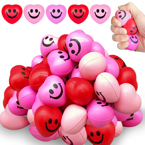 30-Piece Heart Stress Balls – Mini Smile Squeeze Balls for Party Favors and Valentine's Day Gifts (3 Colors)