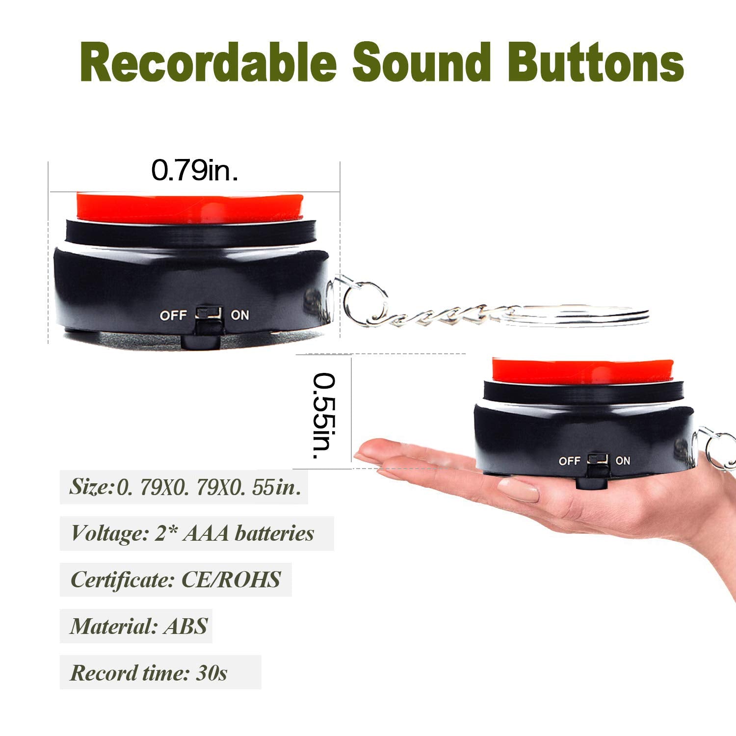 30-Second Recordable Talking Button with Keychain – Reusable Sound Module for DIY Projects and Gifts