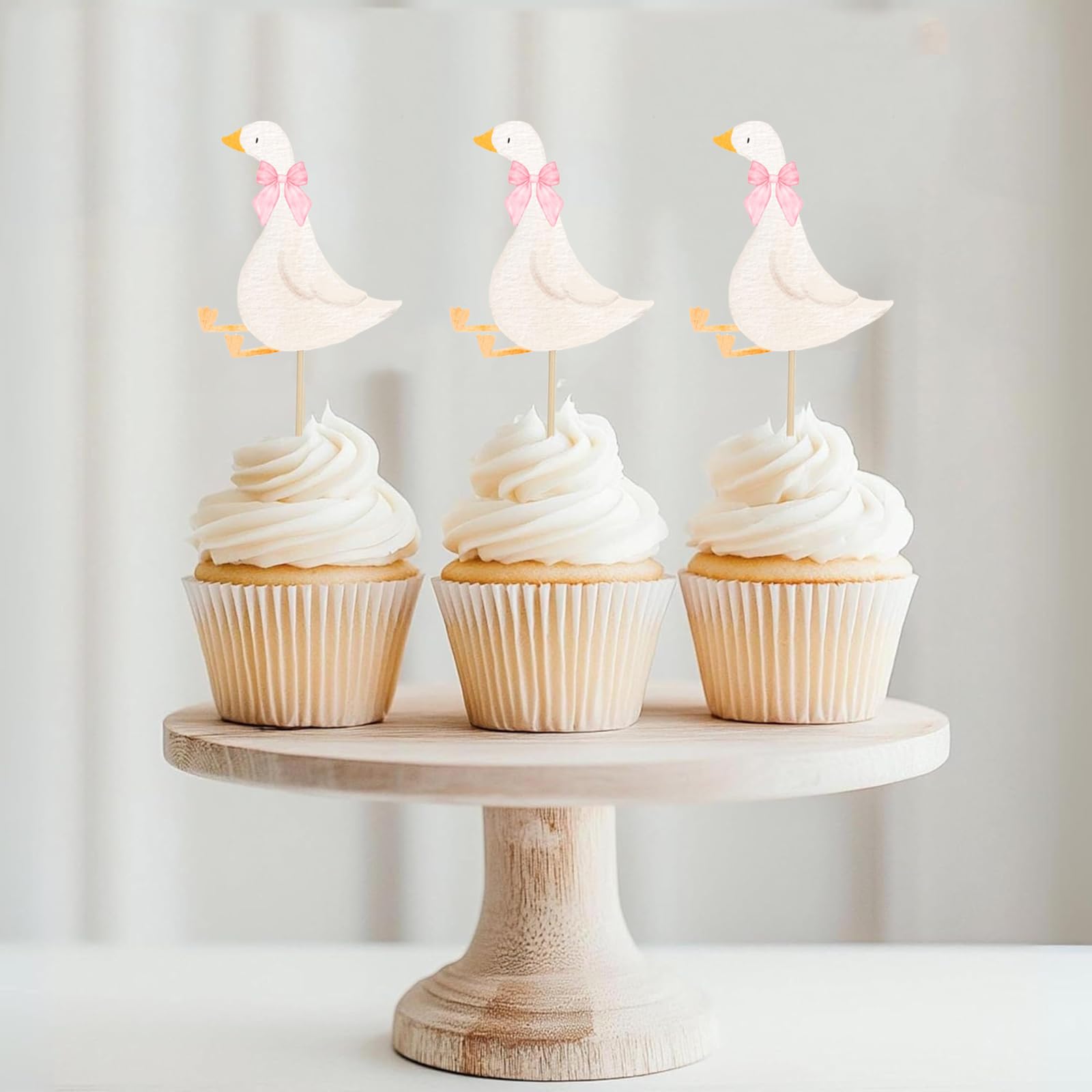 30 White Goose Cupcake Toppers with Pink Bows – Finduat Baby Shower & Birthday Cake Decorations