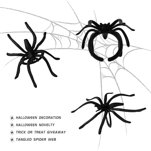 300-Pack Halloween Spider Rings for Kids Party Favors – 1.96-Inch Plastic Rings Bulk for Costume Accessories & Decor