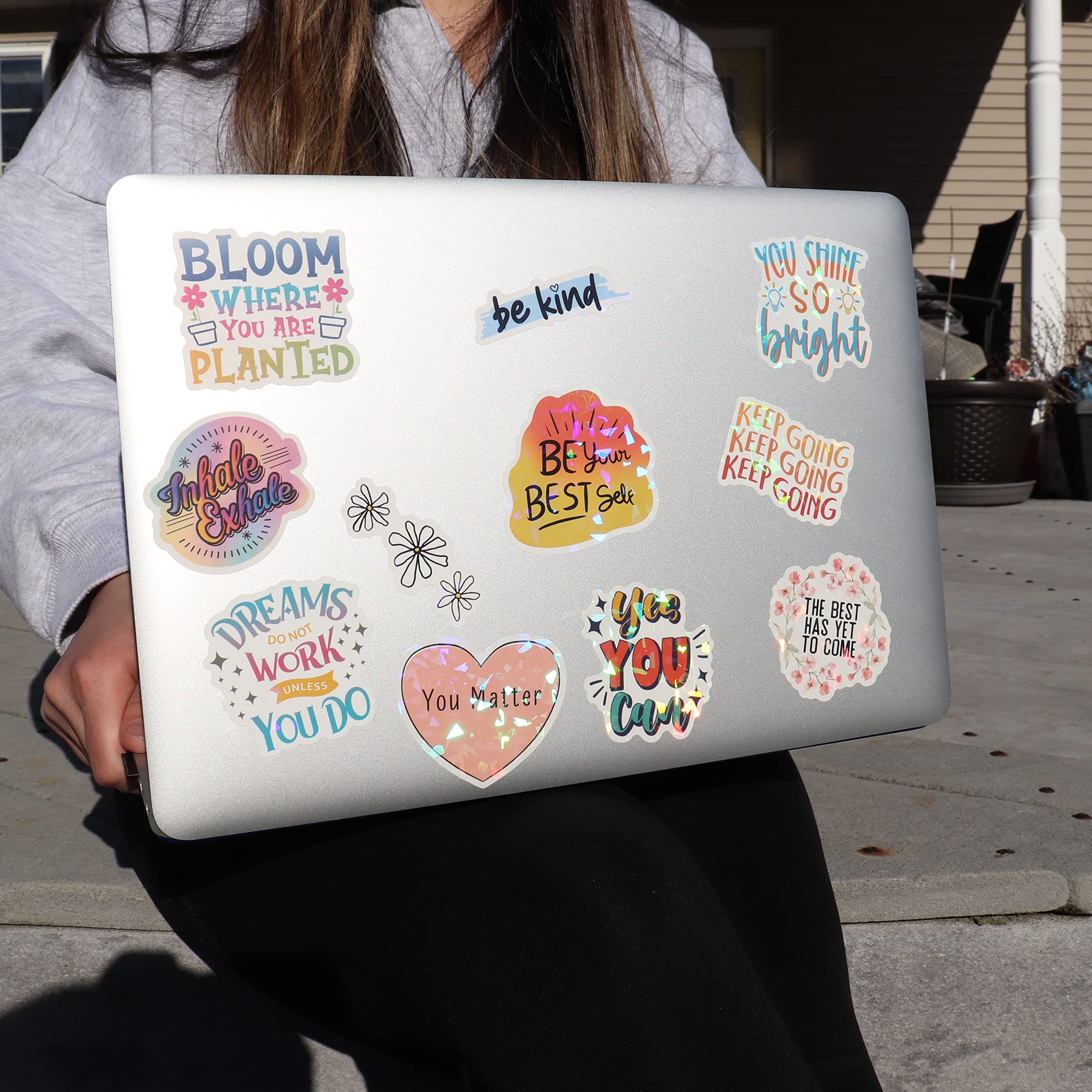 300 PCS Holographic Affirmation Stickers – Motivational Quotes for Kids, Teachers, and Classroom – Waterproof PVC Decals for Laptops, Water Bottles, and Scrapbooks