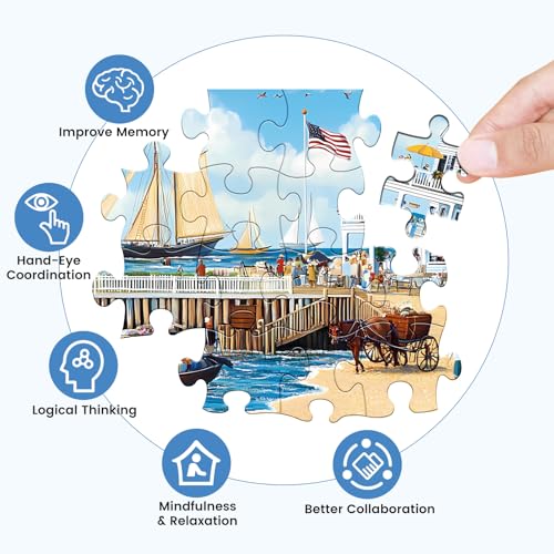 300-Piece White Villa Jigsaw Puzzle by WSCXSC – Challenging Adult Puzzle with Seaside Party Scene, 20.5x15 Inches, Recycled Cardboard