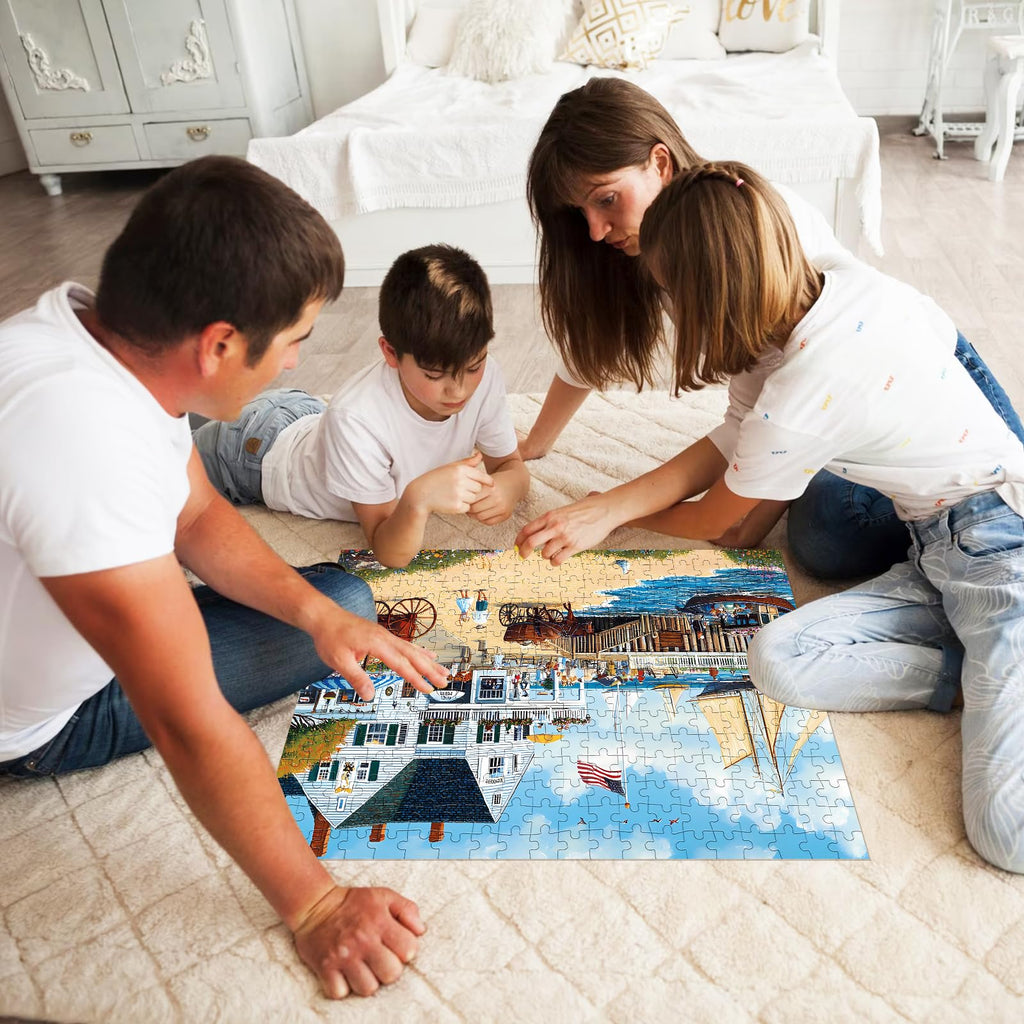 300-Piece White Villa Jigsaw Puzzle by WSCXSC – Challenging Adult Puzzle with Seaside Party Scene, 20.5x15 Inches, Recycled Cardboard