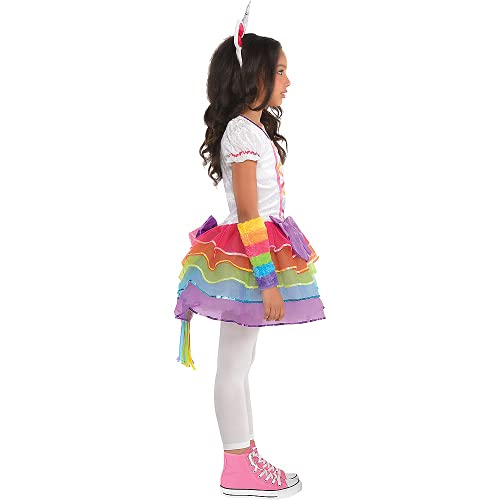 Amscan Rainbow Unicorn Costume for Girls, Size 4-6 – Dress, Headband & Warmers Set
