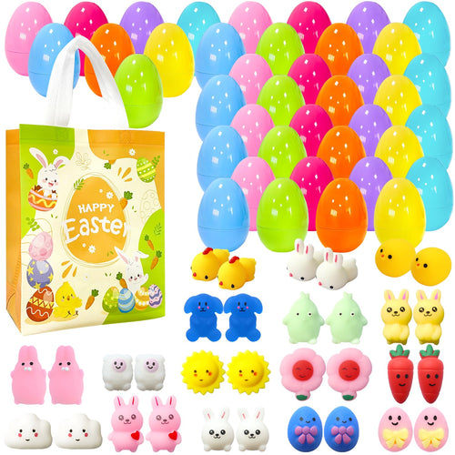 32-Pack Easter Surprise Eggs with Mochi Squishy Toys – Easter Egg Hunt Party Favors for Kids