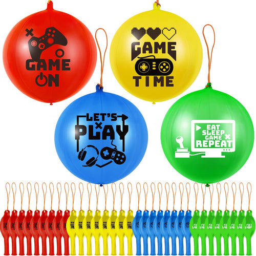 32-Pack Video Game Punch Balloons with Pixel Patterns – Deekin Party Favors (Blue, Red, Yellow, Green)