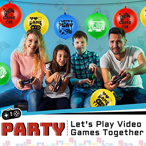32-Pack Video Game Punch Balloons with Pixel Patterns – Deekin Party Favors (Blue, Red, Yellow, Green)