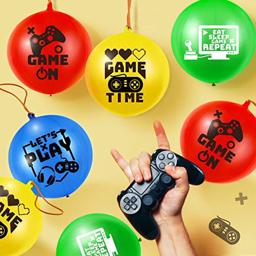 32-Pack Video Game Punch Balloons with Pixel Patterns – Deekin Party Favors (Blue, Red, Yellow, Green)