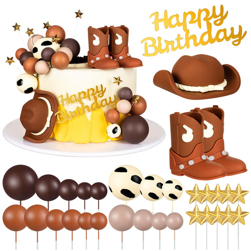 32-Piece Cowboy Cake Topper Set – PVC Hat & Boots, Foam Balls, Western Theme Party Decor