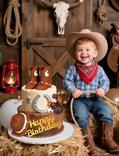 32-Piece Cowboy Cake Topper Set – PVC Hat & Boots, Foam Balls, Western Theme Party Decor