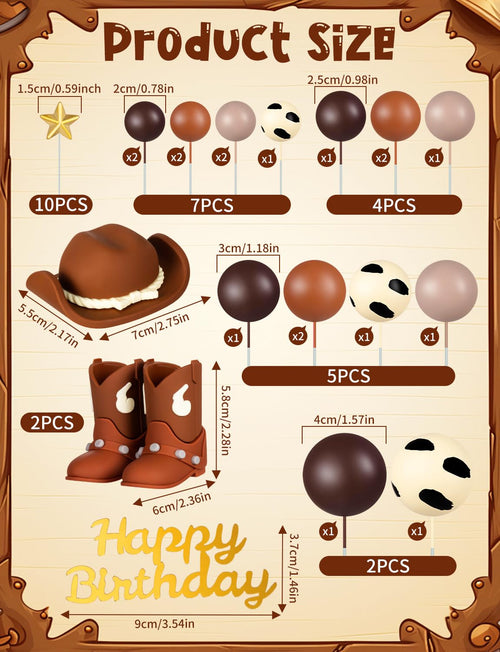 32-Piece Cowboy Cake Topper Set – PVC Hat & Boots, Foam Balls, Western Theme Party Decor